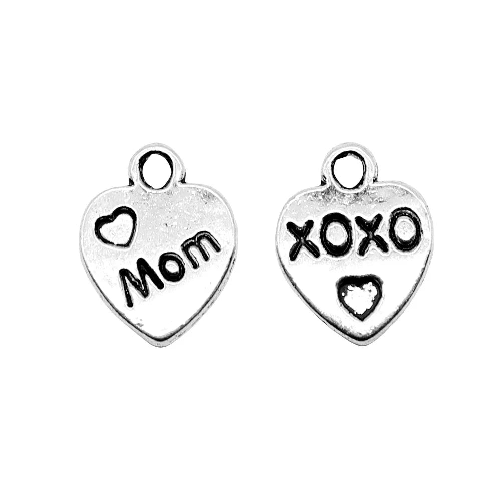 12x10mm 0.6g Antique Silver Zinc Alloy Hug MOM Heart Charm Pendant for DIY Necklace Bracelet Making