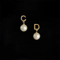 French Luxe Asymmetric Letter Pearl Drop Earrings Copper Hepburn Style Geometric Jewelry