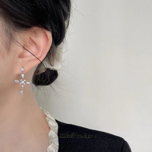Trendy Style Cross Zircon Copper Drop Earrings For Women