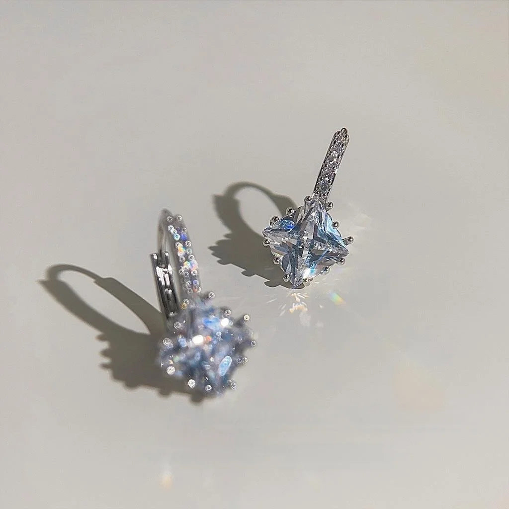 Copper Zircon Micro Pave Square Geometric Drop Earrings For Women, Minimalist Luxury Style