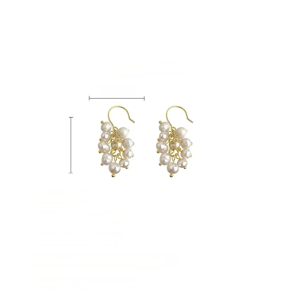 Irregular Freshwater Pearl Grape Cluster Tassel Drop Earrings Light Luxury Handmade Jewelry