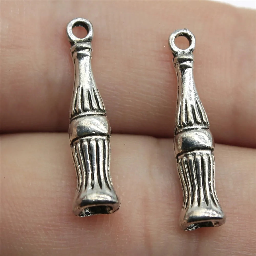 24x5mm 1.3g Antique Silver Zinc Alloy Cola Bottle Charm Pendant for DIY Food Drink Jewelry Making