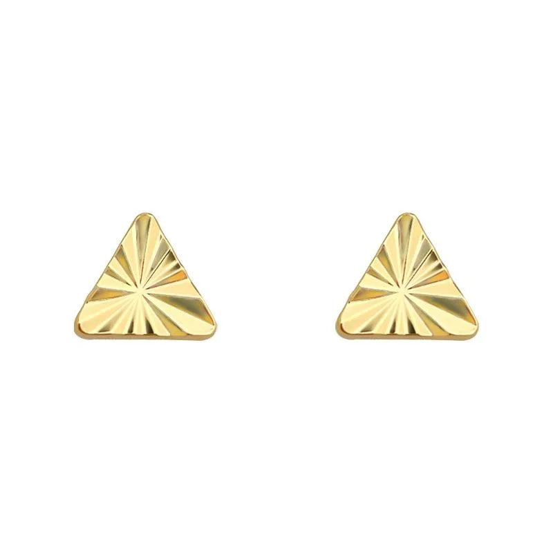 18K Real Gold Plated Copper Mini Triangle Faceted Stud Earrings Light Luxury Jewelry