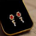 Vintage Ethnic Copper Orange Red Zircon Crown Tassel Chain Drop Earrings