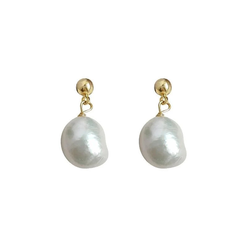 Irregular Baroque Freshwater Pearl Stud Earrings Handmade 14K Gold Plated Vintage Style
