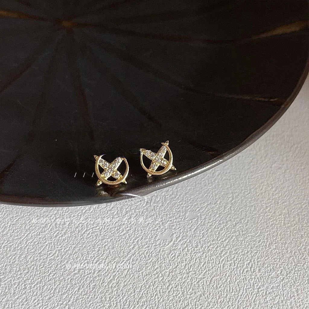 14K Gold Plated Copper Heart Cubic Zirconia Micro Pave Mini Stud Earrings Style