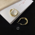 Klein Style Geometric Hoop Stud Earrings, 14K Plated Metal Minimalist Korean Jewelry