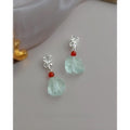 Vacation Style Irregular Geometric Blue Crystal Red Agate Copper Drop Earrings