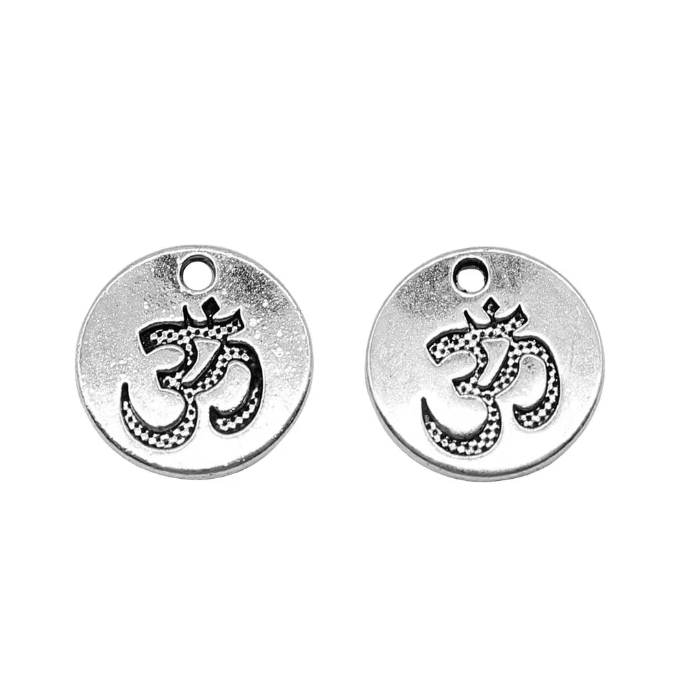 15x15mm 1.6g Zinc alloy Round OM Symbol Double Sided charm pendant for DIY bracelet necklace jewelry making