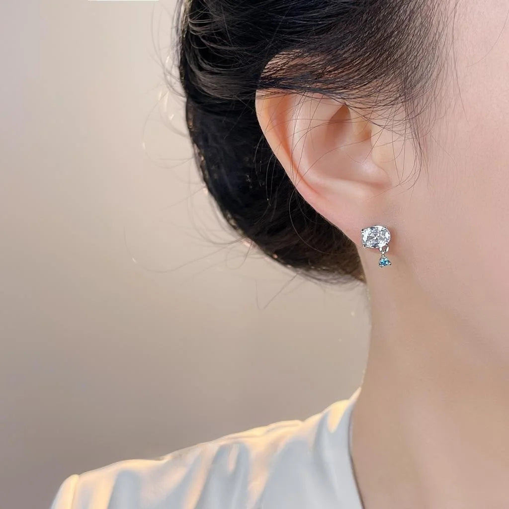 Mini Geometric Zircon Copper Drop Earrings Silver Plated Round Oval Vacation Style Jewelry