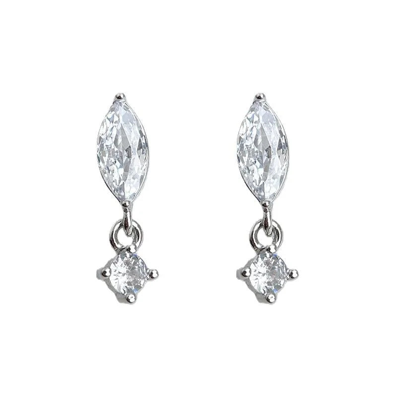 Premium Copper Zircon Tassel Drop Earrings Geometric Marquise Waterdrop Design