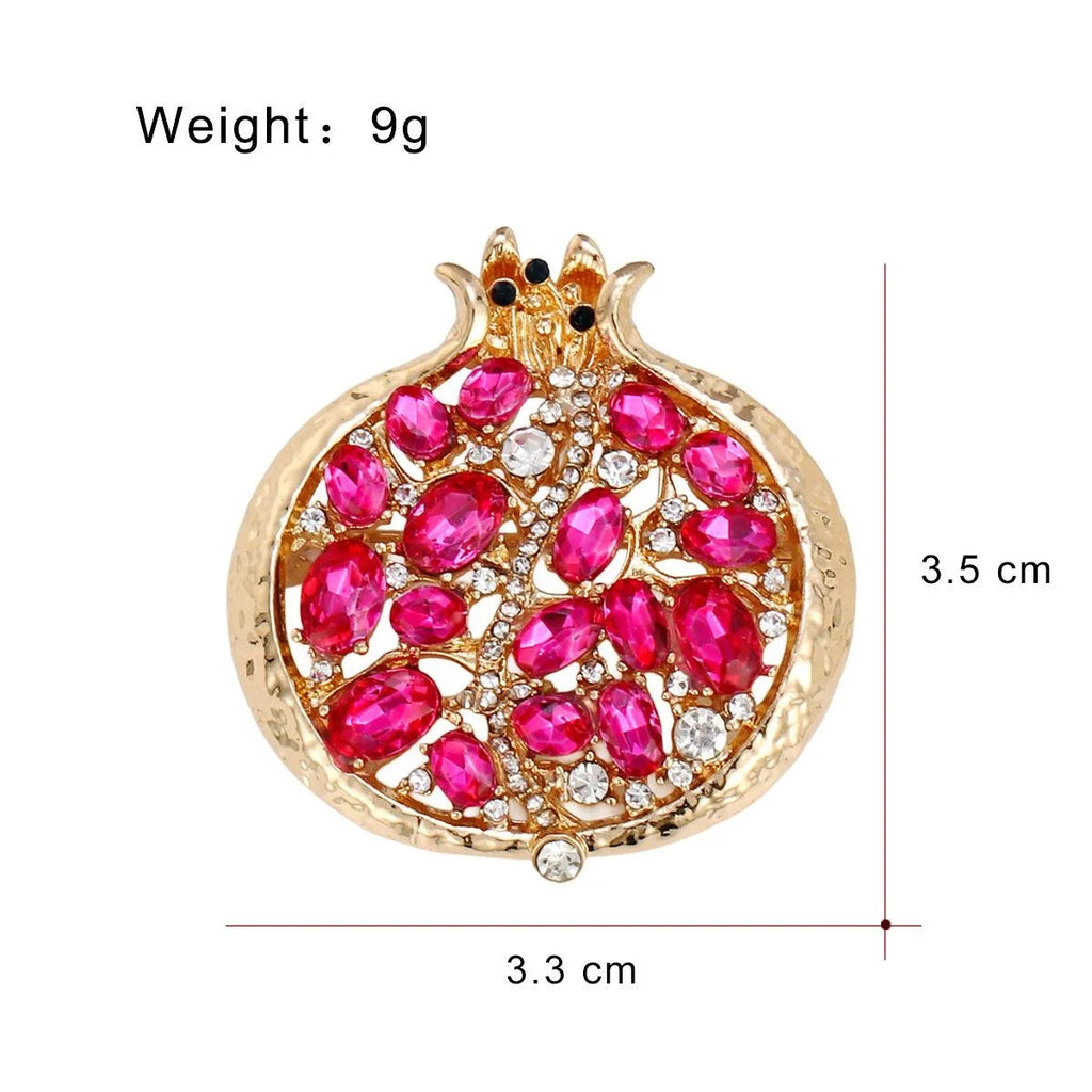 Elegant Pomegranate Brooch With Pink Rhinestones And Gold Alloy Fruit Design Lapel Pin For Suit Accessory
