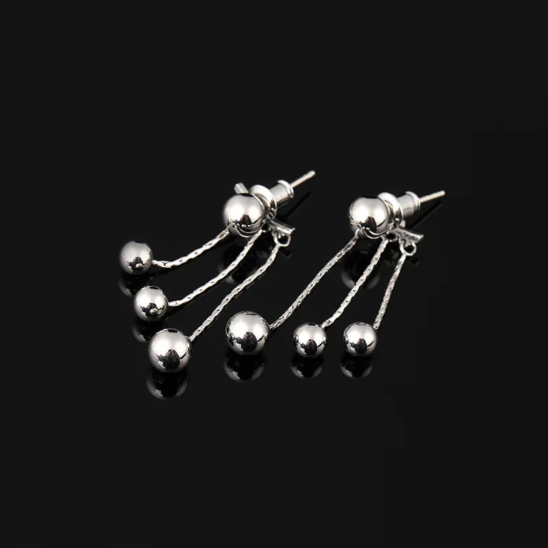 Elegant Alloy Metal Ball Spiral Tassel Drop Stud & Clip On No Piercing Back Hanging Earrings