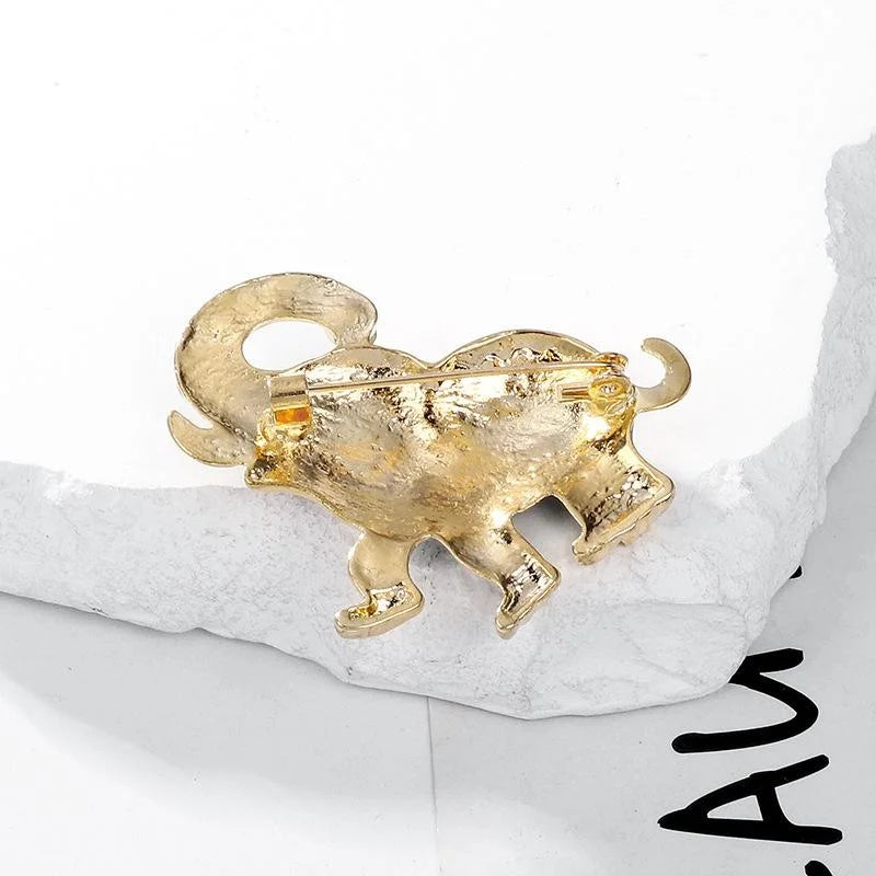 Elegant Ethnic Elephant Brooch With Teal Enamel And Rhinestone Alloy Lapel Pin Corsage Suit Accessory Gift