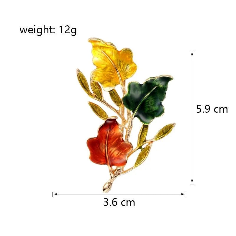 Elegant Enamel Flower And Leaf Brooch, Gold Tone Alloy Floral Lapel Pin Corsage Suit Accessory Gift