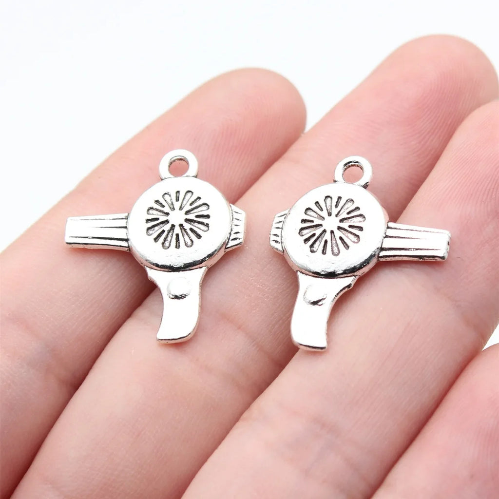 23x20mm 3g Antique Silver Zinc Alloy Hair Dryer Charm Pendant for DIY Beauty Theme Jewelry Making