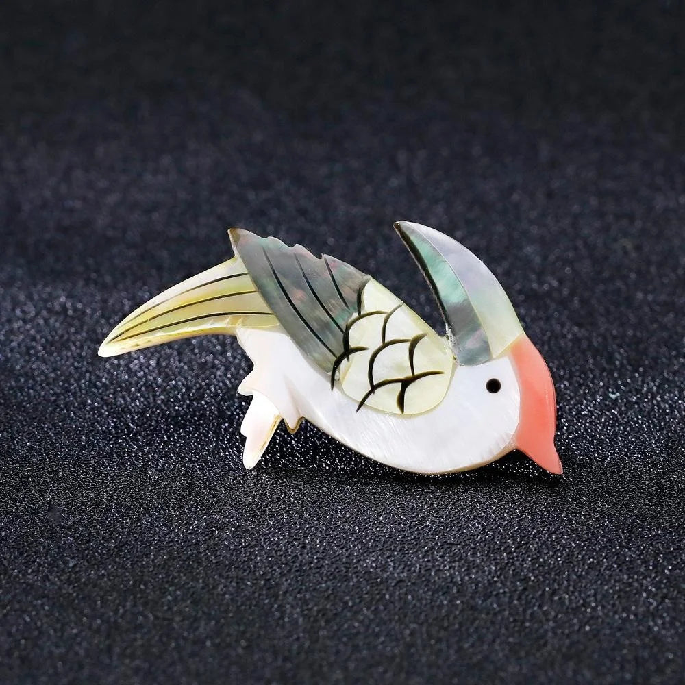 Elegant Natural Abalone Shell Woodpecker Brooch, Mother Of Pearl Bird Lapel Pin Corsage Gift For Women
