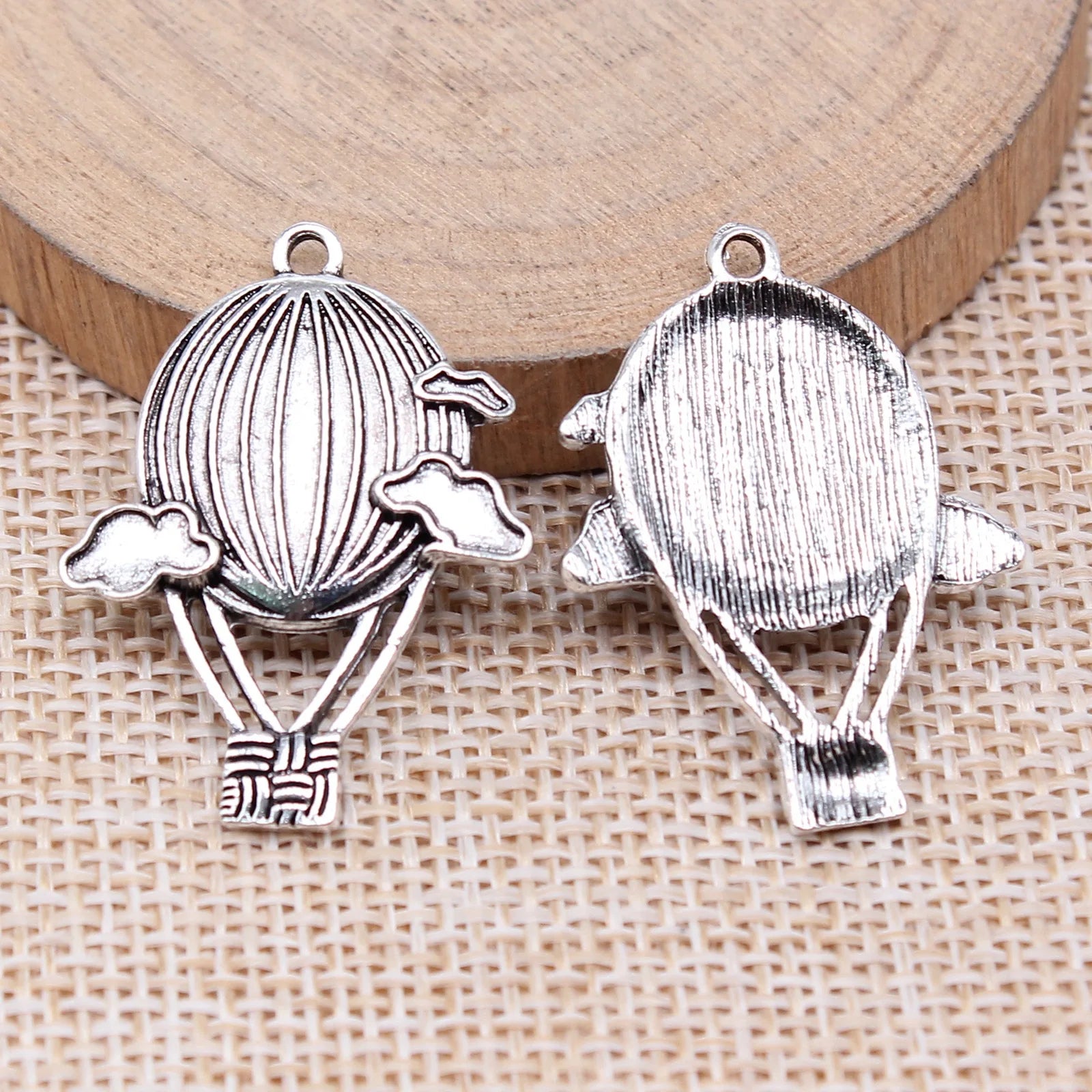 31x23mm 3.2g Antique Silver Zinc Alloy Hot Air Balloon Charm Pendant for DIY Travel Theme Jewelry Making