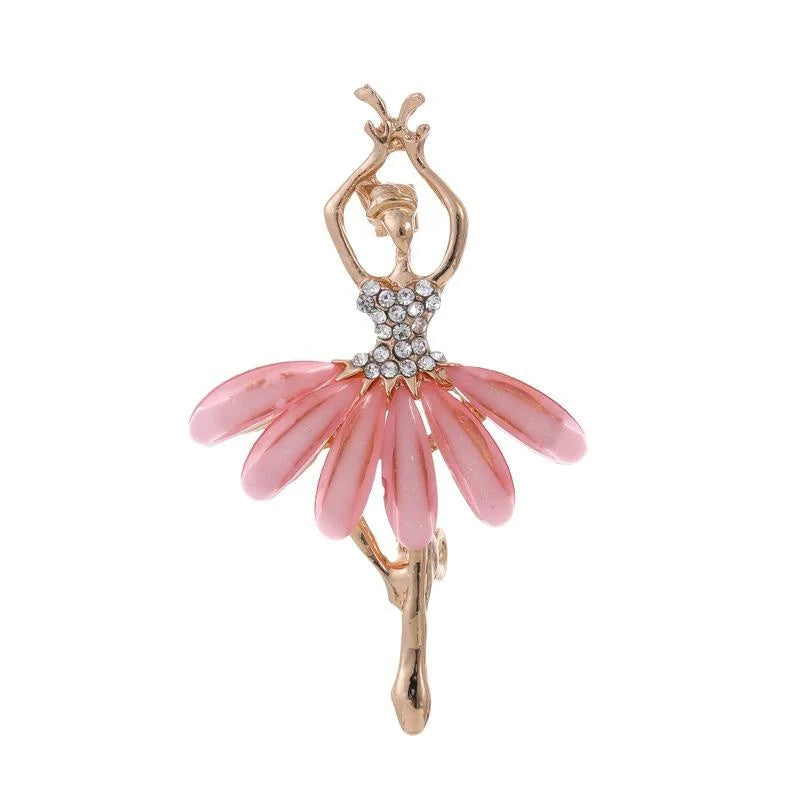 Elegant Ballet Dancer Girl Brooch With Rhinestone Bodice And Pink Enamel Skirt, Alloy Lapel Pin Gift