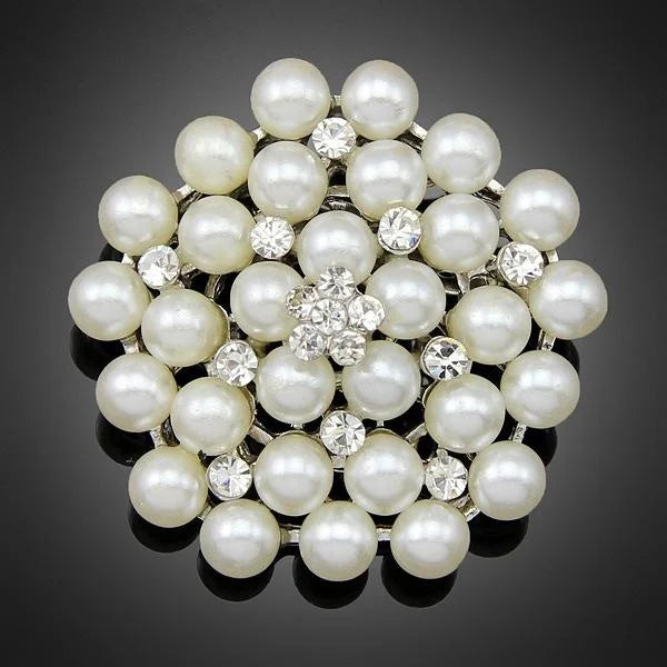 Elegant Multi Pearl Rhinestone Flower Brooch, Gold Tone Alloy Lapel Pin Corsage Suit Accessory Gift