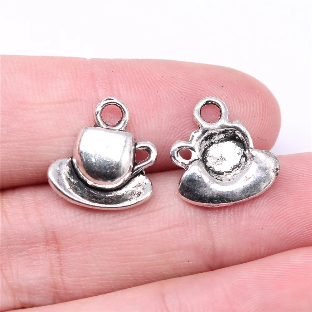 15x15mm 1.2g Antique Silver Zinc Alloy Coffee Cup Charm Pendant for DIY Necklace Bracelet Jewelry Making
