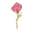 Elegant Pink Enamel Hibiscus Flower Brooch With Gold Alloy Stem And Pearl Bud, Luxury Lapel Pin Gift