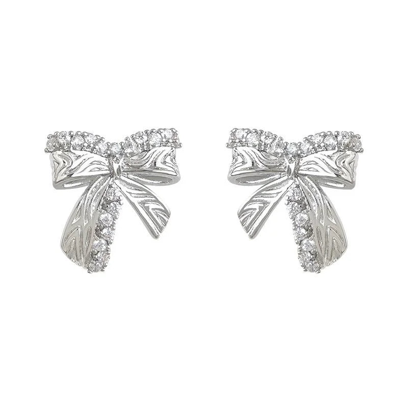 Designer Fashion Bowknot Micro Pave Zircon Copper Stud Earrings
