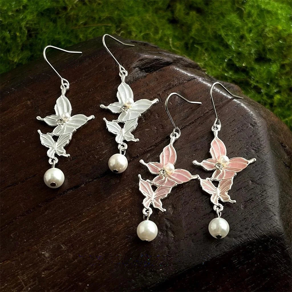 Sweet Gradient Butterfly Long Tassel Drop Earrings Copper Fairy Forest Style Summer Jewelry