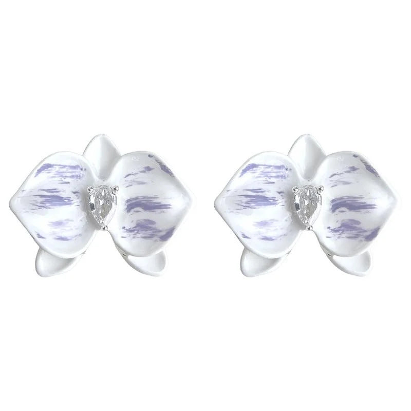Light Purple Enamel Butterfly Orchid Flower Copper Zircon Drop Earrings Fresh Fairy Style