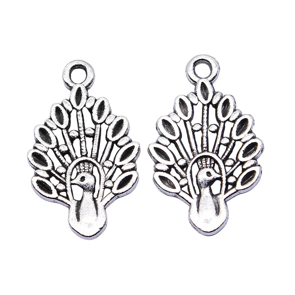 12x19mm 0.8g Antique Silver Zinc Alloy Peacock Charm Pendant for DIY Necklace Bracelet Jewelry Making