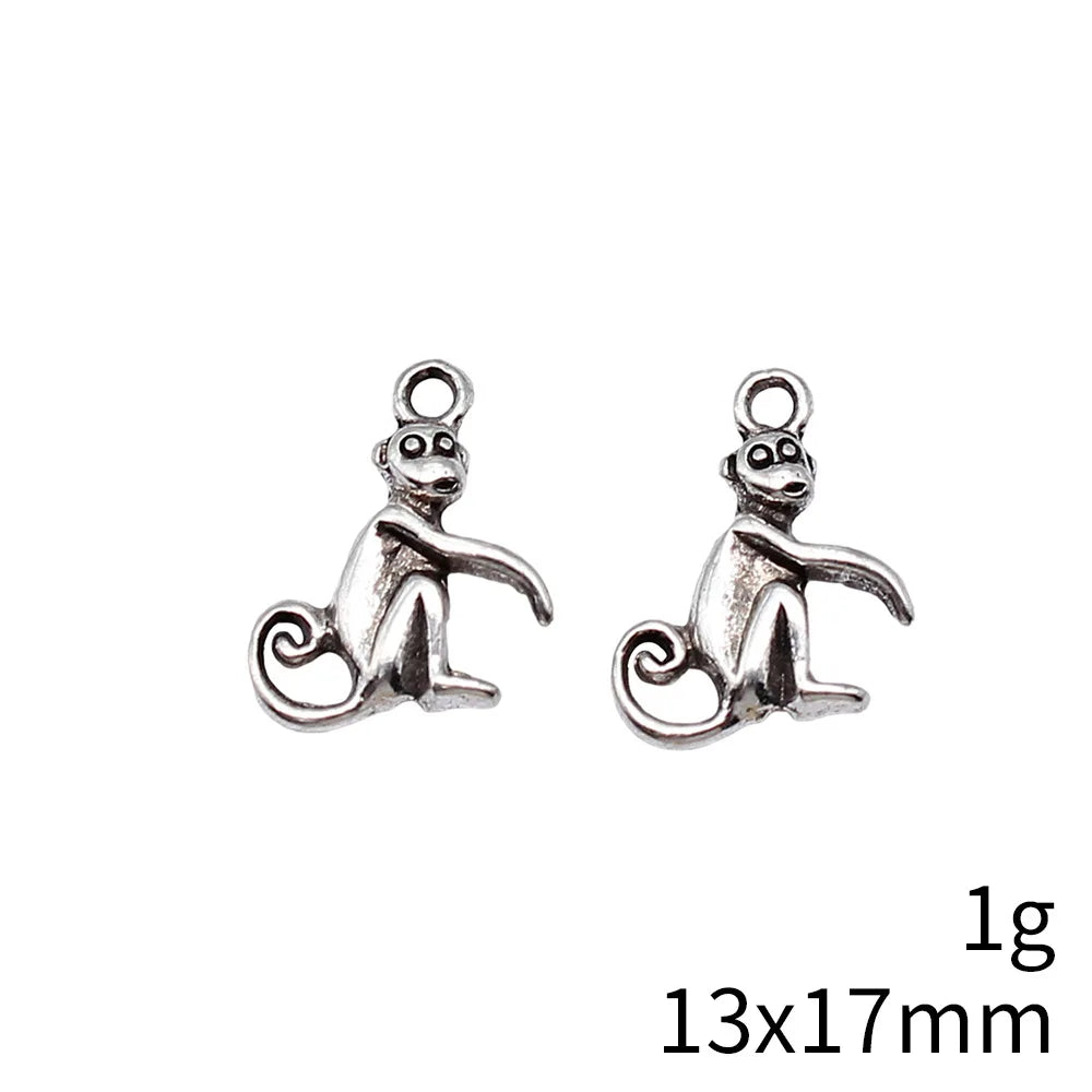 13x17mm 1g Antique Silver Tone Zinc Alloy Monkey Charm Pendant for DIY Necklace Bracelet Making