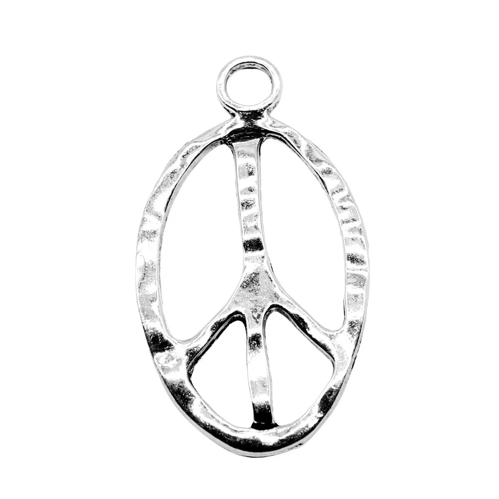 51x28mm 6.7g Antique Silver Zinc Alloy Oval Peace Symbol Charm Pendant for DIY Necklace Jewelry Making