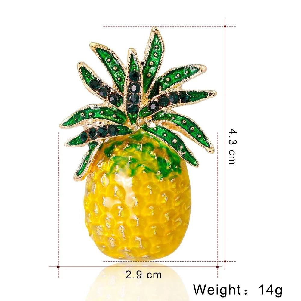 Luxury Enamel Pineapple Brooch With Rhinestone Leaves, Gold Alloy Fruit Lapel Pin Corsage Gift