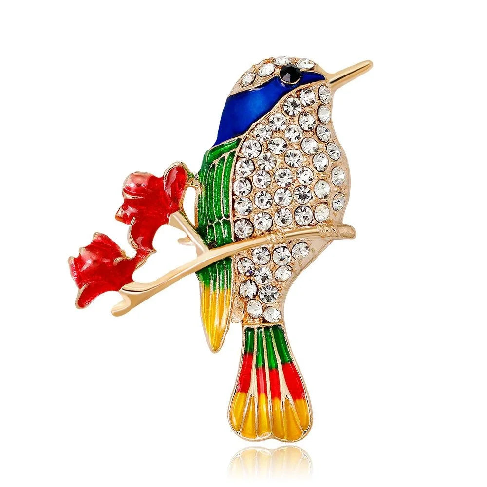 Luxury Enamel Bird Brooch With Rhinestone Zircon Crystals, Elegant Lapel Pin Corsage Suit Accessory Gift