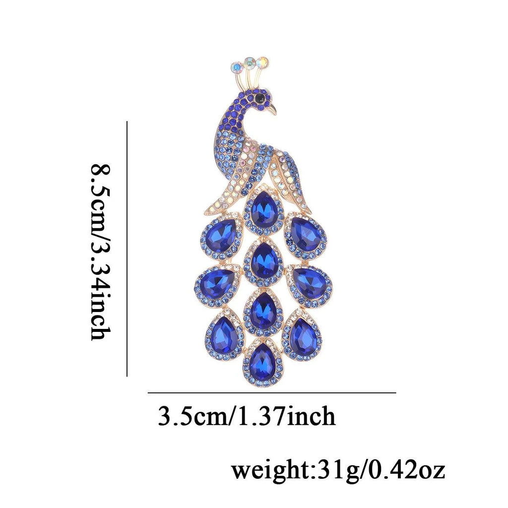 Luxury Blue Rhinestone Peacock Brooch, Elegant Alloy Animal Lapel Pin Corsage For Women's Suit Gift