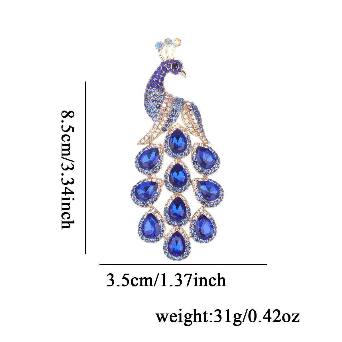 Luxury Blue Rhinestone Peacock Brooch, Elegant Alloy Animal Lapel Pin Corsage For Women's Suit Gift
