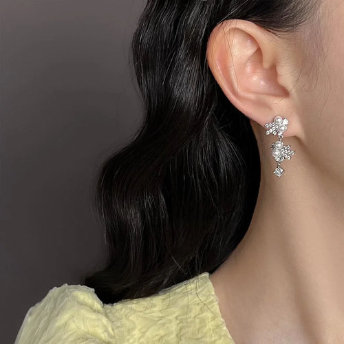 Light Luxury Copper Zircon Teardrop Geometric Irregular Tassel Drop Earrings For Women