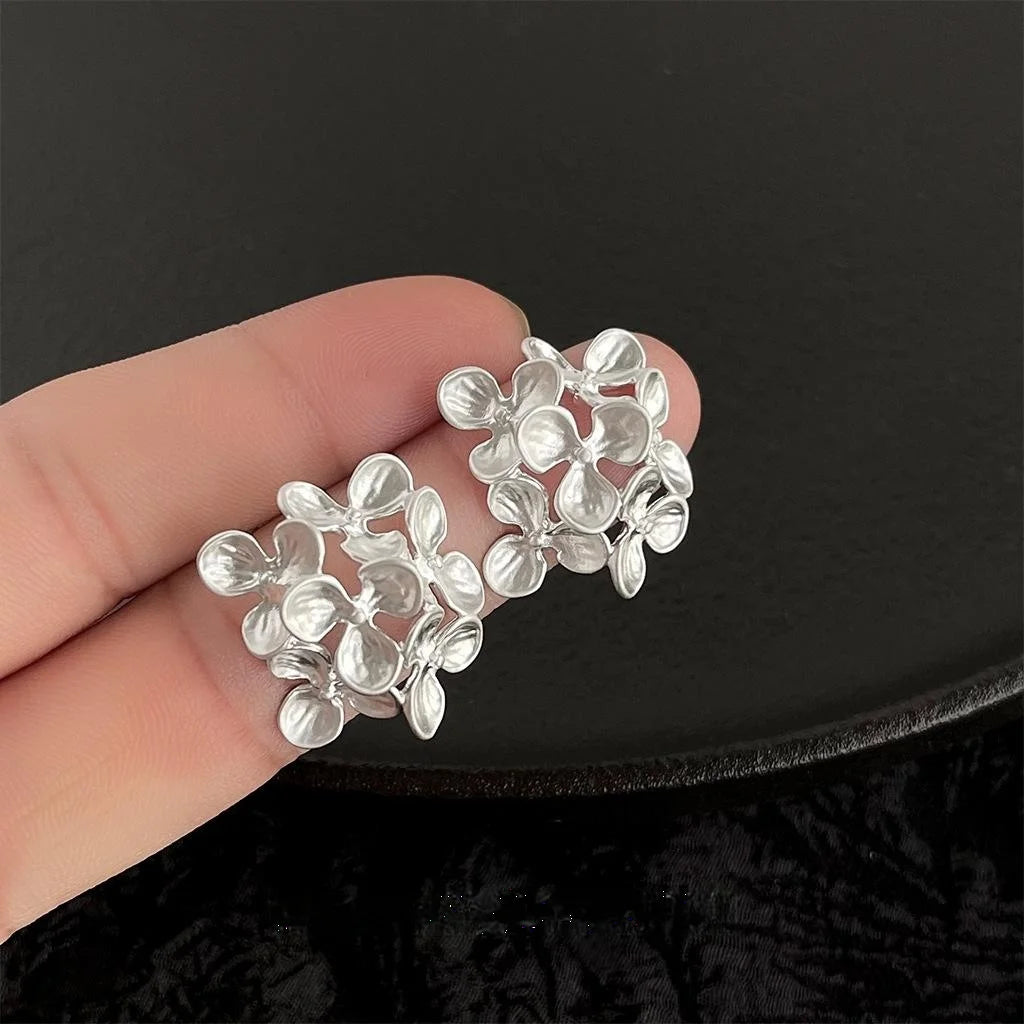 Matte Copper Hydrangea Flower Stud Earrings Sweet Summer Floral Jewelry for Women
