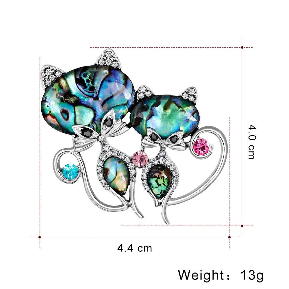 Cute Mother Of Pearl Cat Brooch With Rhinestone Zircon Accents, Elegant Women's Lapel Pin Suit Gift