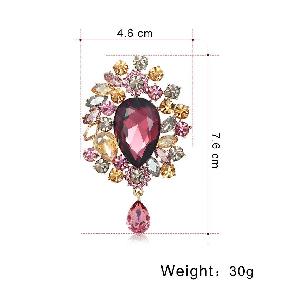 Luxury Crystal Rhinestone Teardrop Brooch Pin For Women, Elegant Alloy Lapel Corsage Coat Suit Accessory