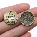 22mm 2.5g Zinc Alloy She Believed She Could So She Did Quote Letter Charm Pendant for DIY Bracelet