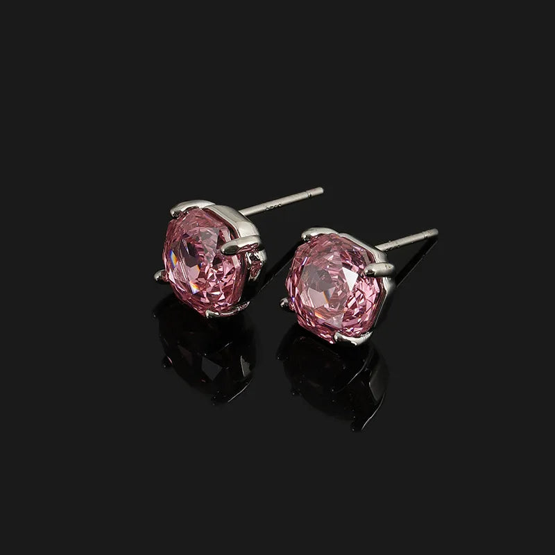 Elegant Luxury Rose Cut Pink Zircon Spiral Shell Stud & Clip On No Piercing Silver Tone Earrings