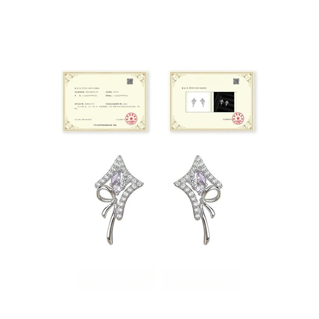 Original Copper Bow Star Micro Pave Zircon Stud Earrings Elegant Geometric Jewelry