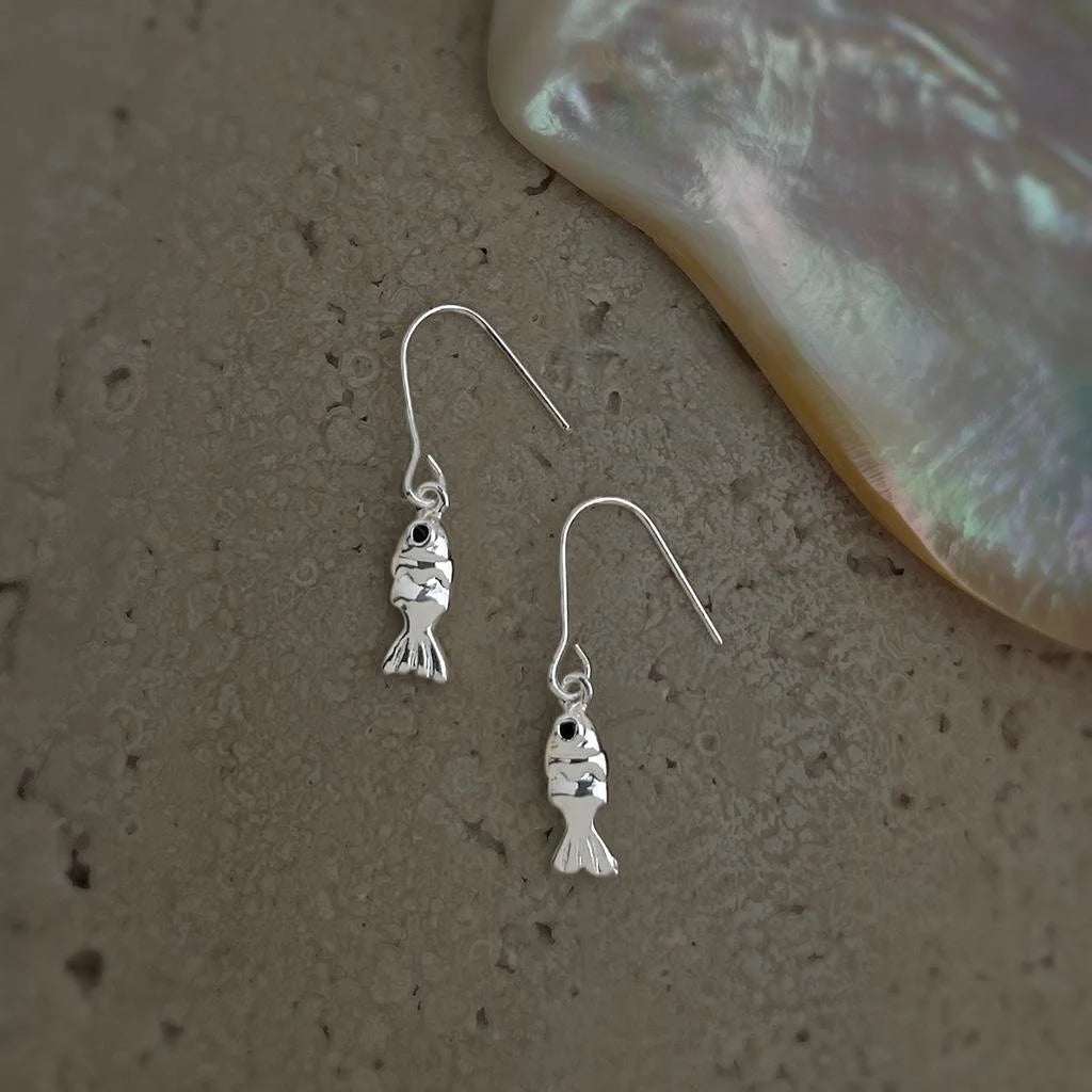 Silver Plated Copper Koi Fish Drop Earrings Micro Pave Zircon Minimalist Animal Jewelry