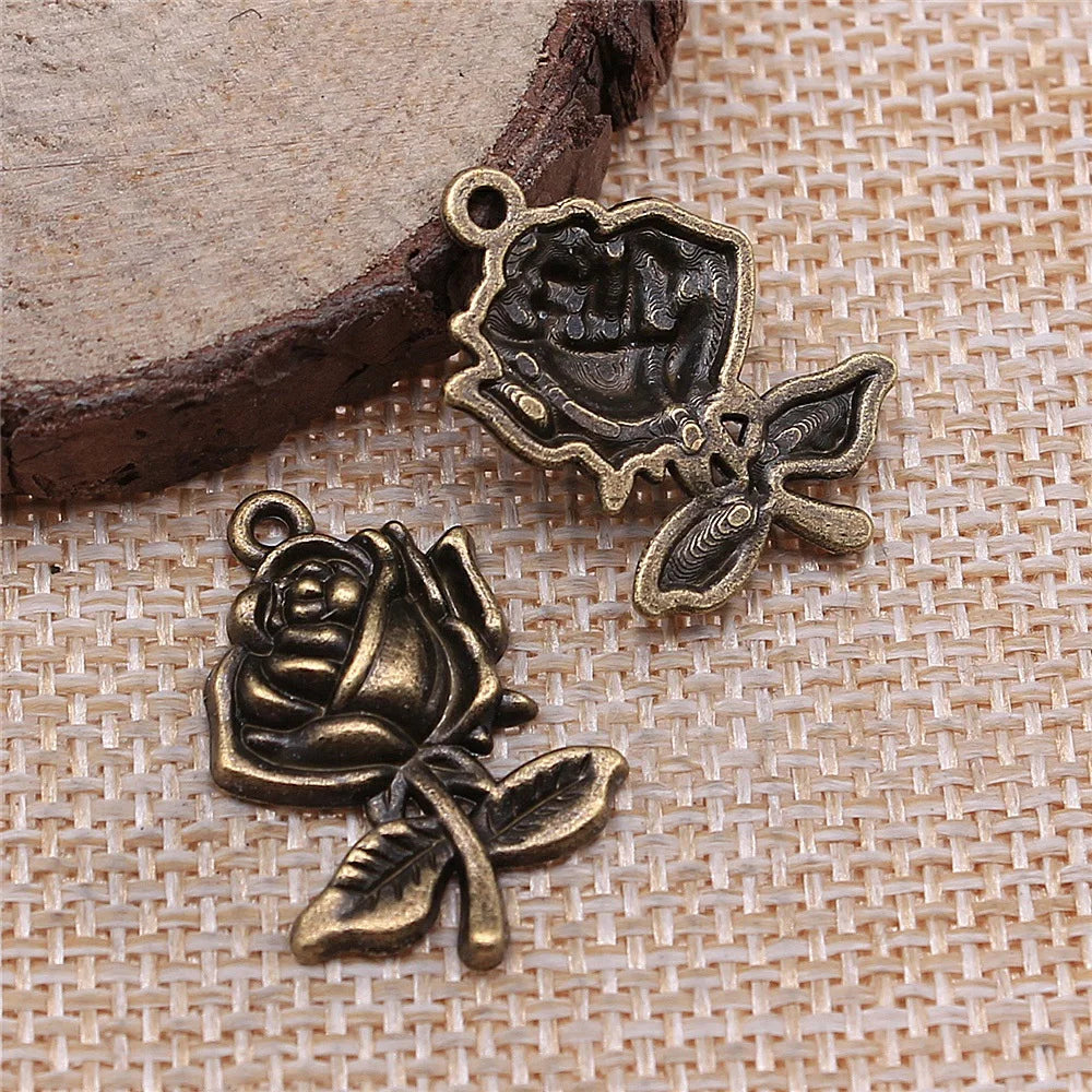 25x17mm 1.8g Multicolor Zinc Alloy Rose Flower Charm Pendant for DIY Bracelet Necklace Making