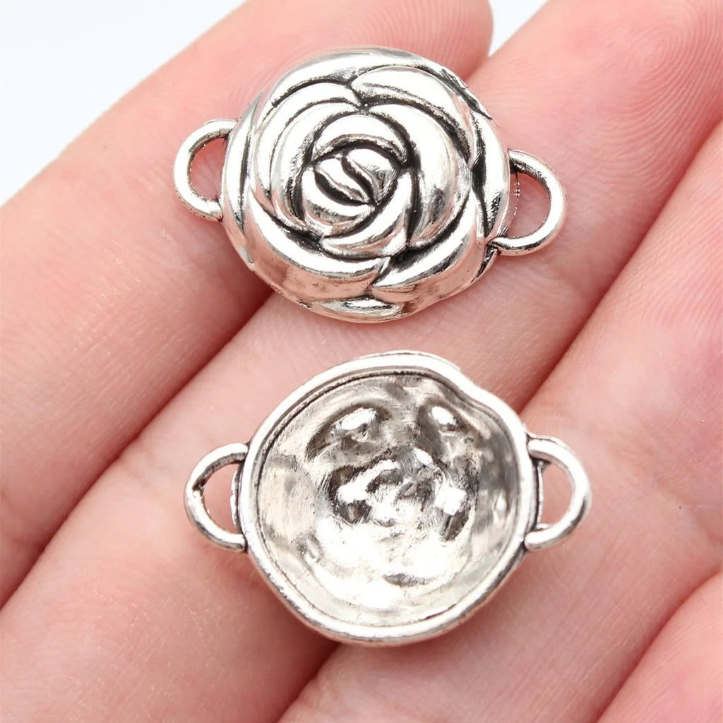 24x17x6.6mm 2.5g Antique Silver Zinc Alloy Flower Connector Charm for DIY Necklace Bracelet Making