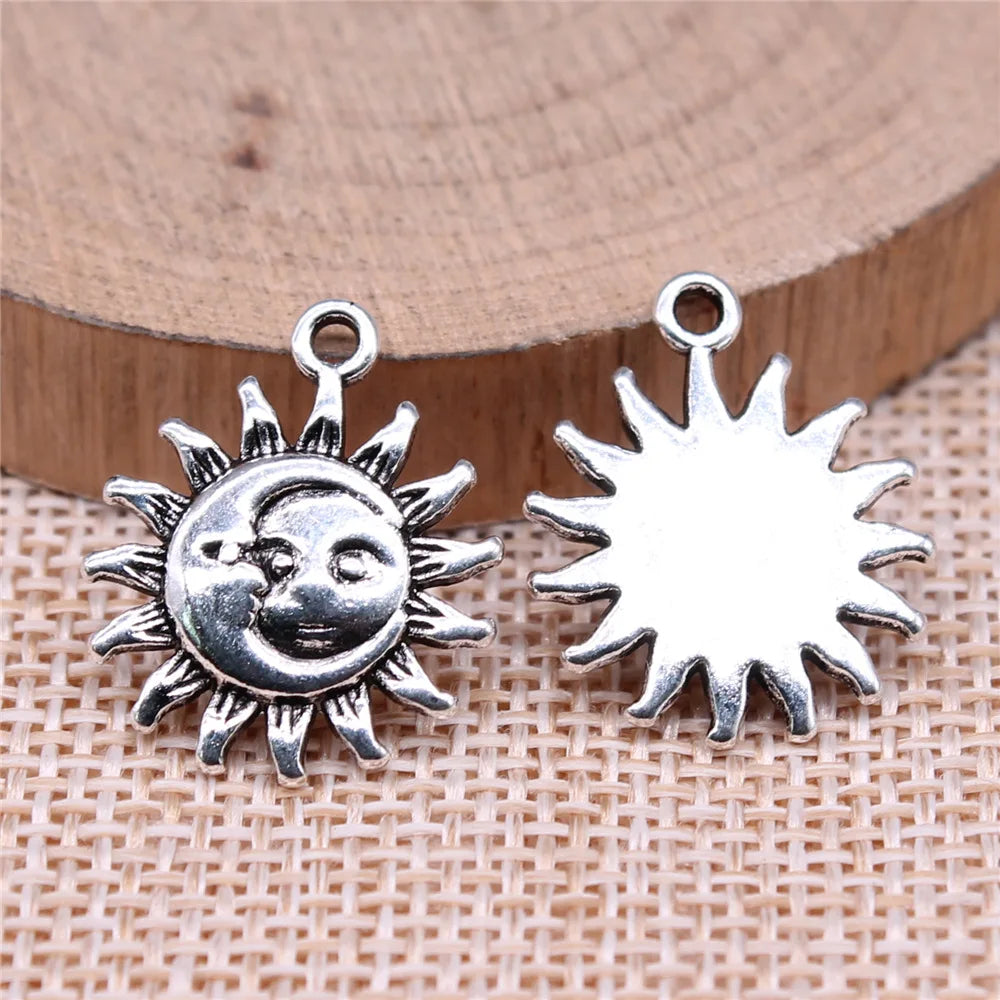 21x17mm 1.88g Antique Silver Zinc Alloy Moon Sun Charm Pendant for DIY Jewelry Accessories