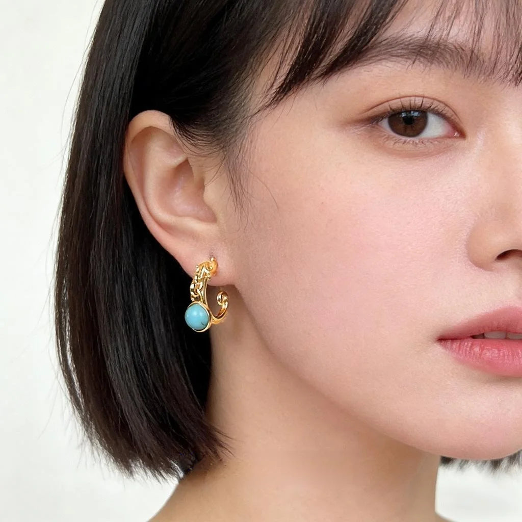 Dragon Pattern Synthetic Turquoise Copper Drop Earrings Old Money Geometric Round Jewelry