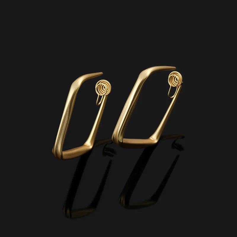 Elegant Minimalist Gold Alloy Rounded Square Hoop Stud & Clip On No Piercing Commuter Statement Earrings