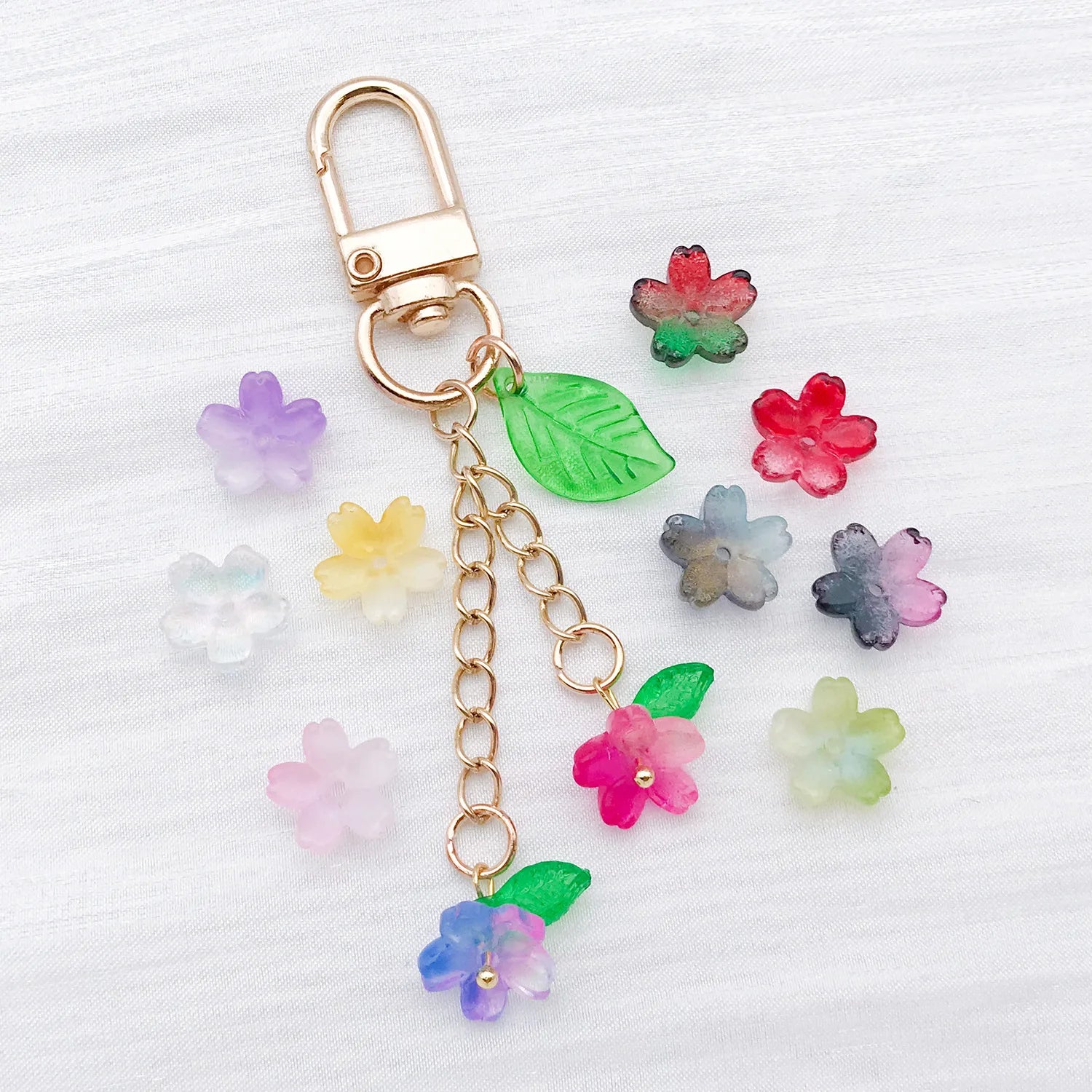 Color Gradient Glass Cherry Blossom Loose Flower Beads for DIY Bracelet Jewelry Making